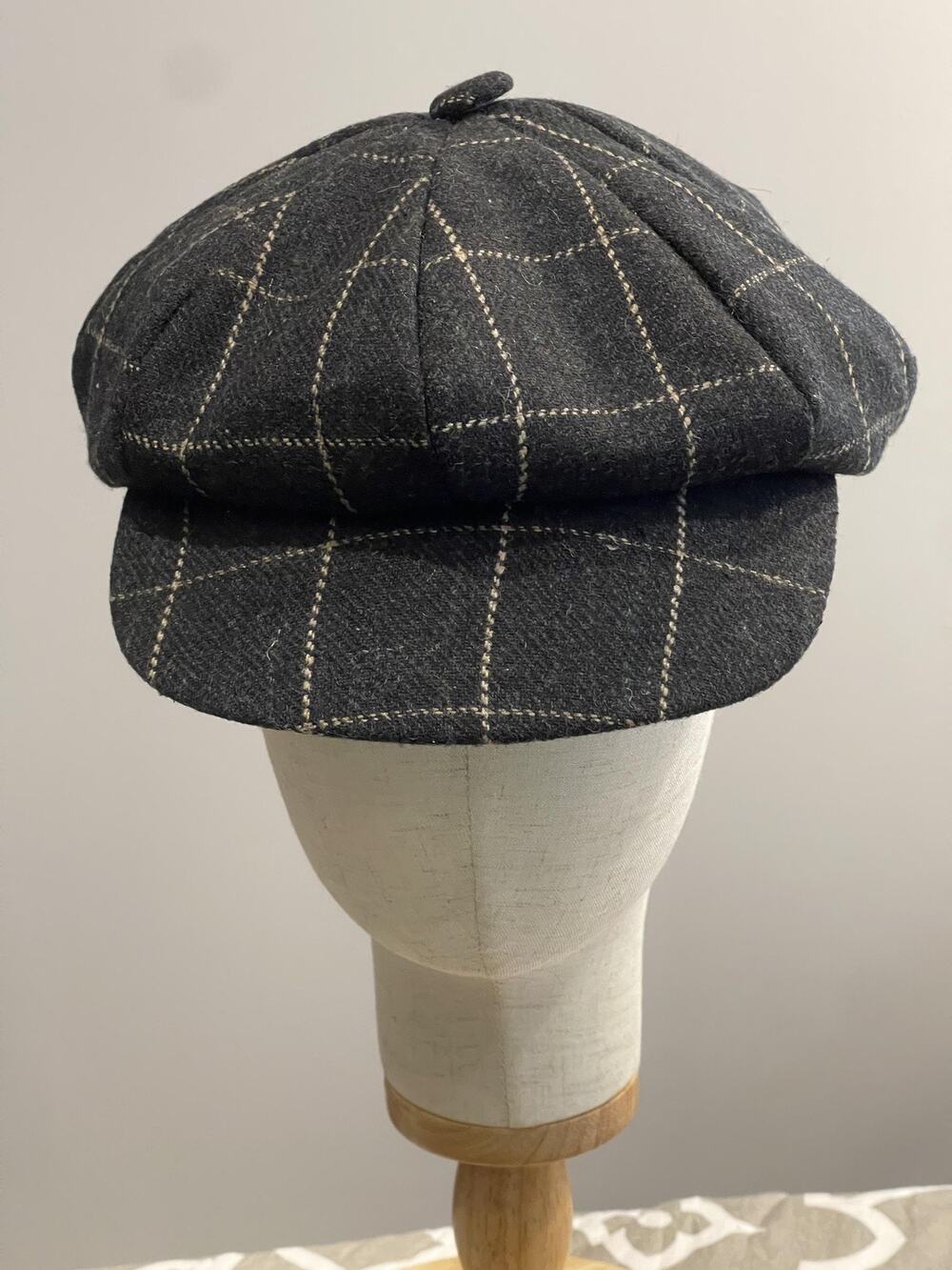 Hat Cap Newsboy Womens One Size Black Tweed Wool Blend Lined Button Casual